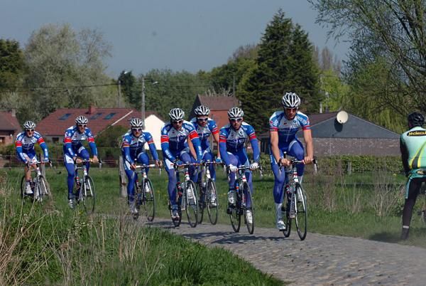 Quick Step recons sectors of Paris-Roubaix cobbles.