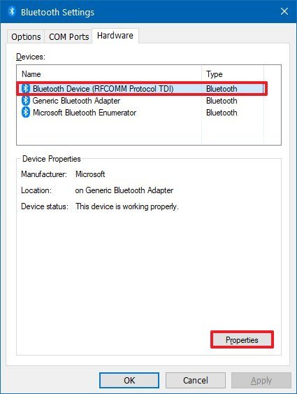 Bluetooth hardware properties