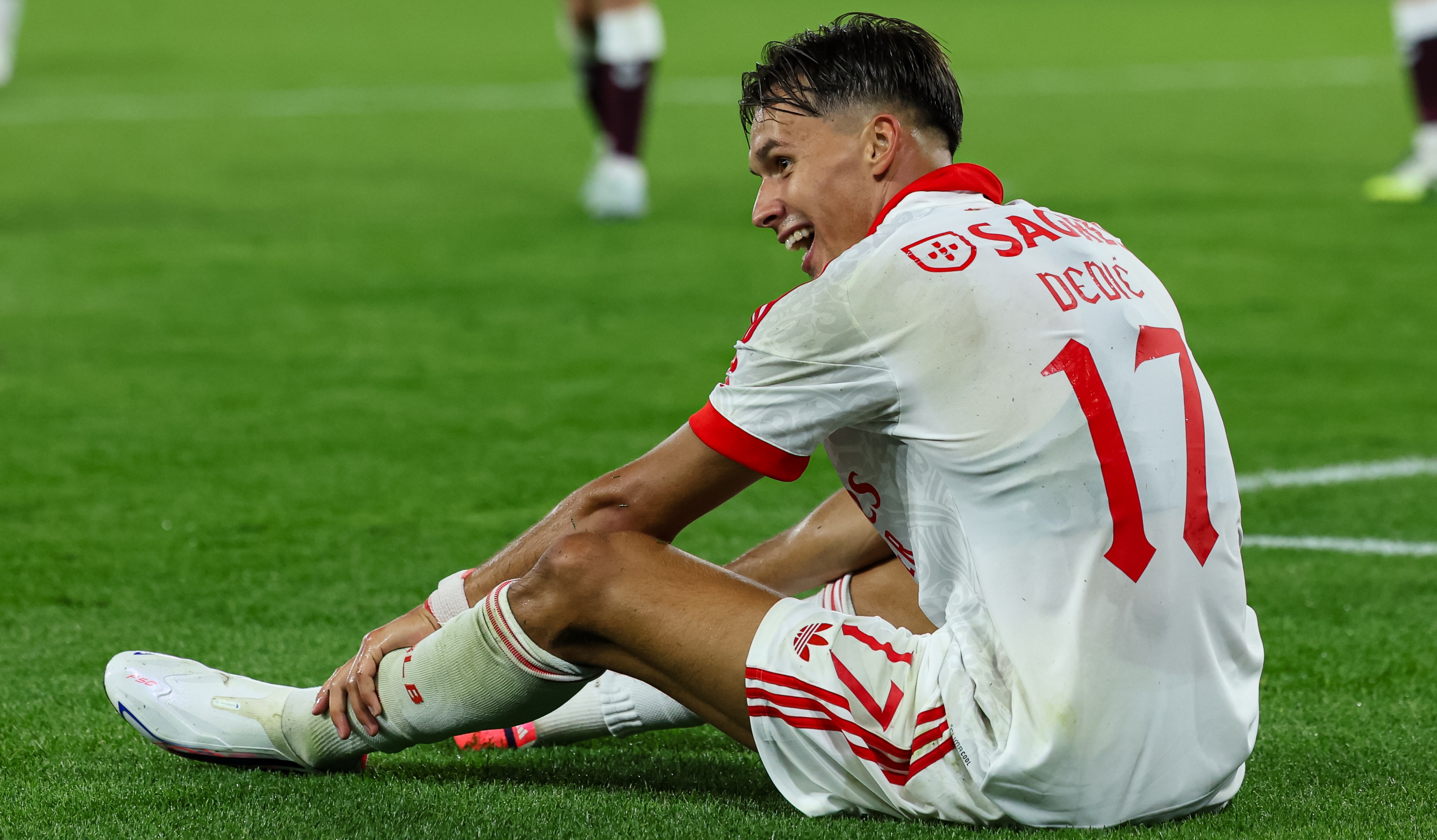 Amar Dedic of Benfica during the UEFA Europa League 2026/27 third qualifying round second leg match against Heart Of Midlothian at Tynecastle Stadium on August 13, 2026 in Edinburgh, Scotland