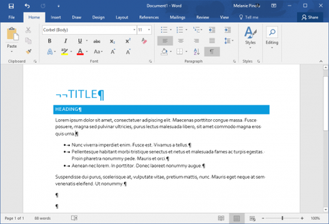 how to hide formatting marks in word 2016