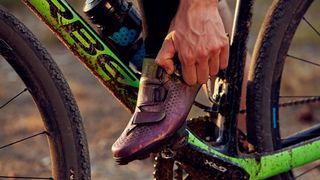 Shimano RX8 gravel bike shoe in action on the trails