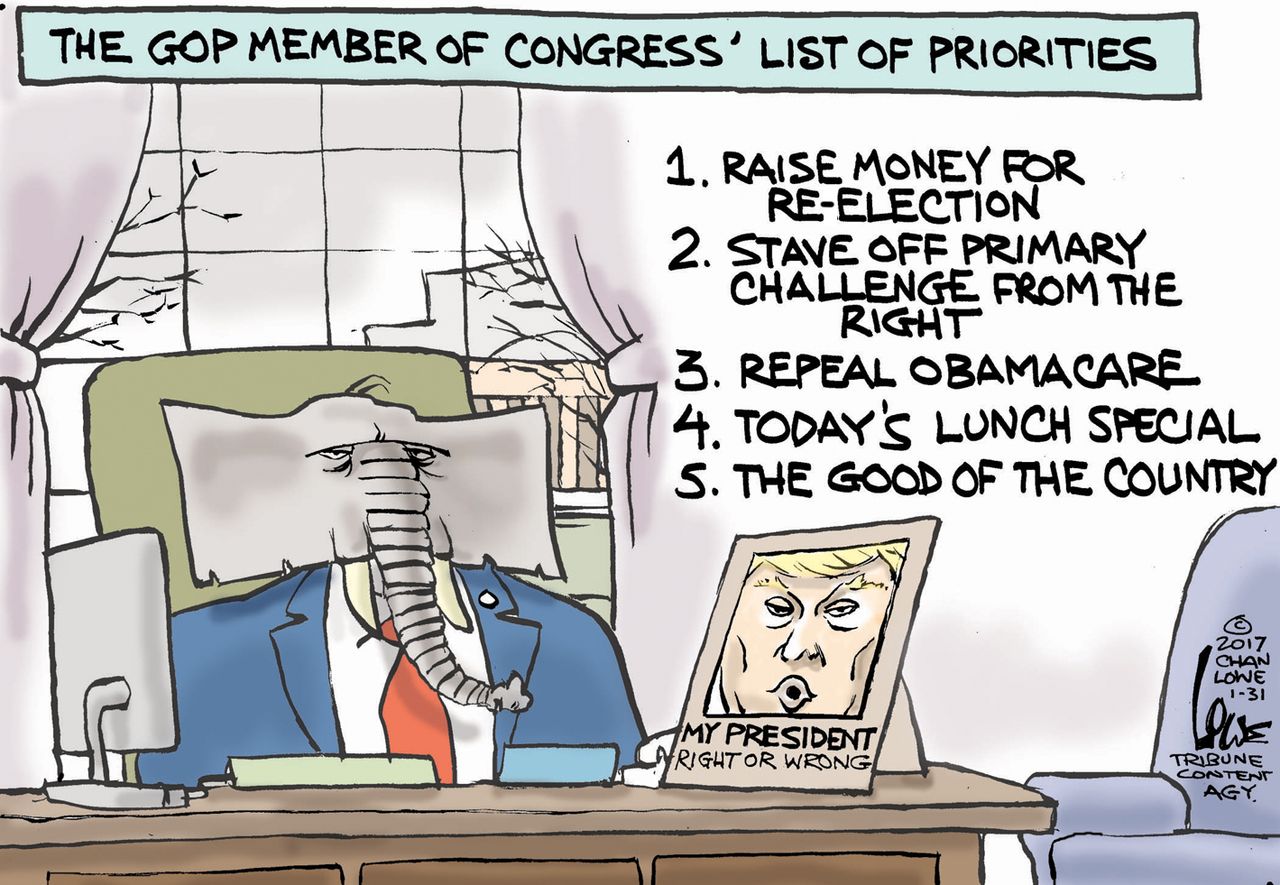 Political Cartoon U.S. Donald Trump GOP Priorities Obamacare repeal