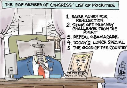 Political Cartoon U.S. Donald Trump GOP Priorities Obamacare repeal