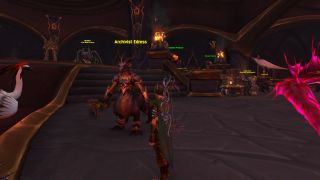 WoW Obsidian Gemstone - a hunter is standing next to Archivist Edress at the Obsidian Throne