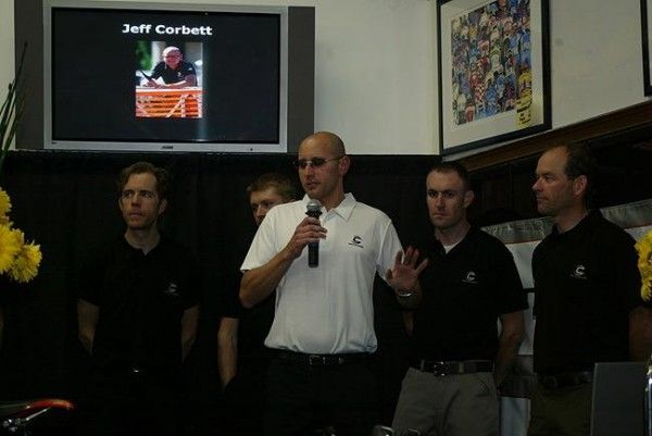 Team Director Jeff Corbett introduces the riders.