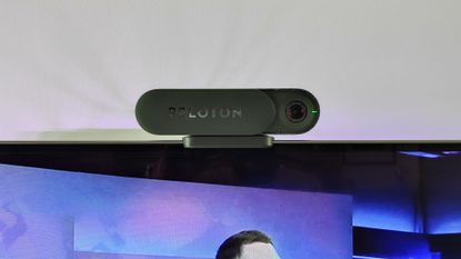 Peloton Guide review: Pictured here, the camera mounted on top of a smart tv