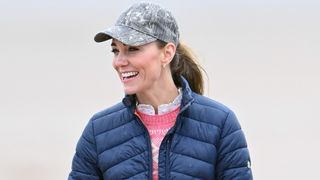 Catherine, Duchess of Cambridge on West Sands beach after taking part in a land yachting session