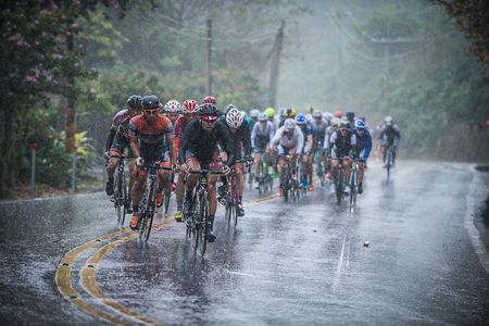 Rains hit the peloton during a stage at the Tour de Taiwan.