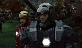 Iron Man 2 War Machine and Iron Man prepare to fight the drones