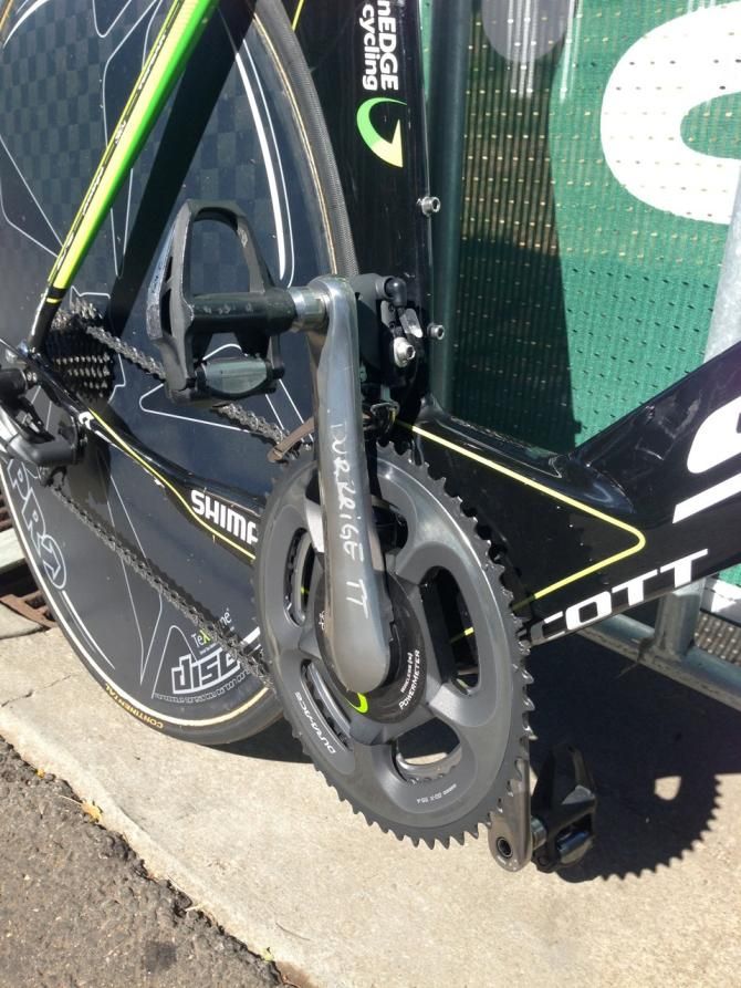 Durbridge's crankset is clearly marked with his name and intended purpose
