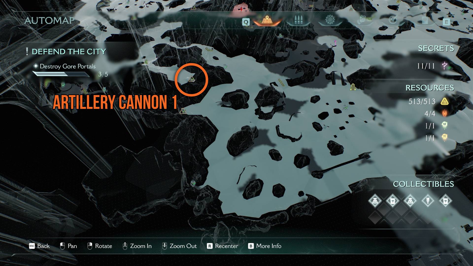 Doom The Dark Ages artillery cannon 1 in Siege - Part 1 marked on map