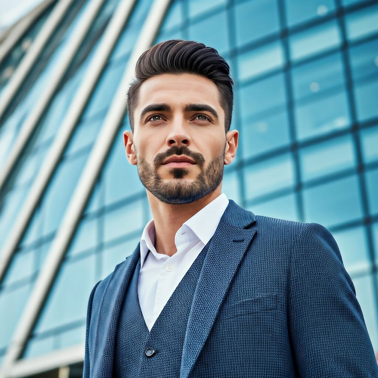 Images created by the Google Pixel Studio app from the prompt "a successful person," almost all of which show young, white, able-bodied men wearing business attire