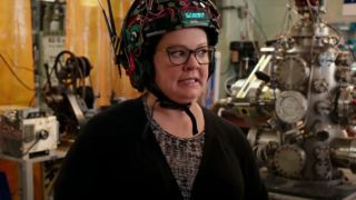 Melissa McCarthy with a silly, scientific hat in Ghostbusters