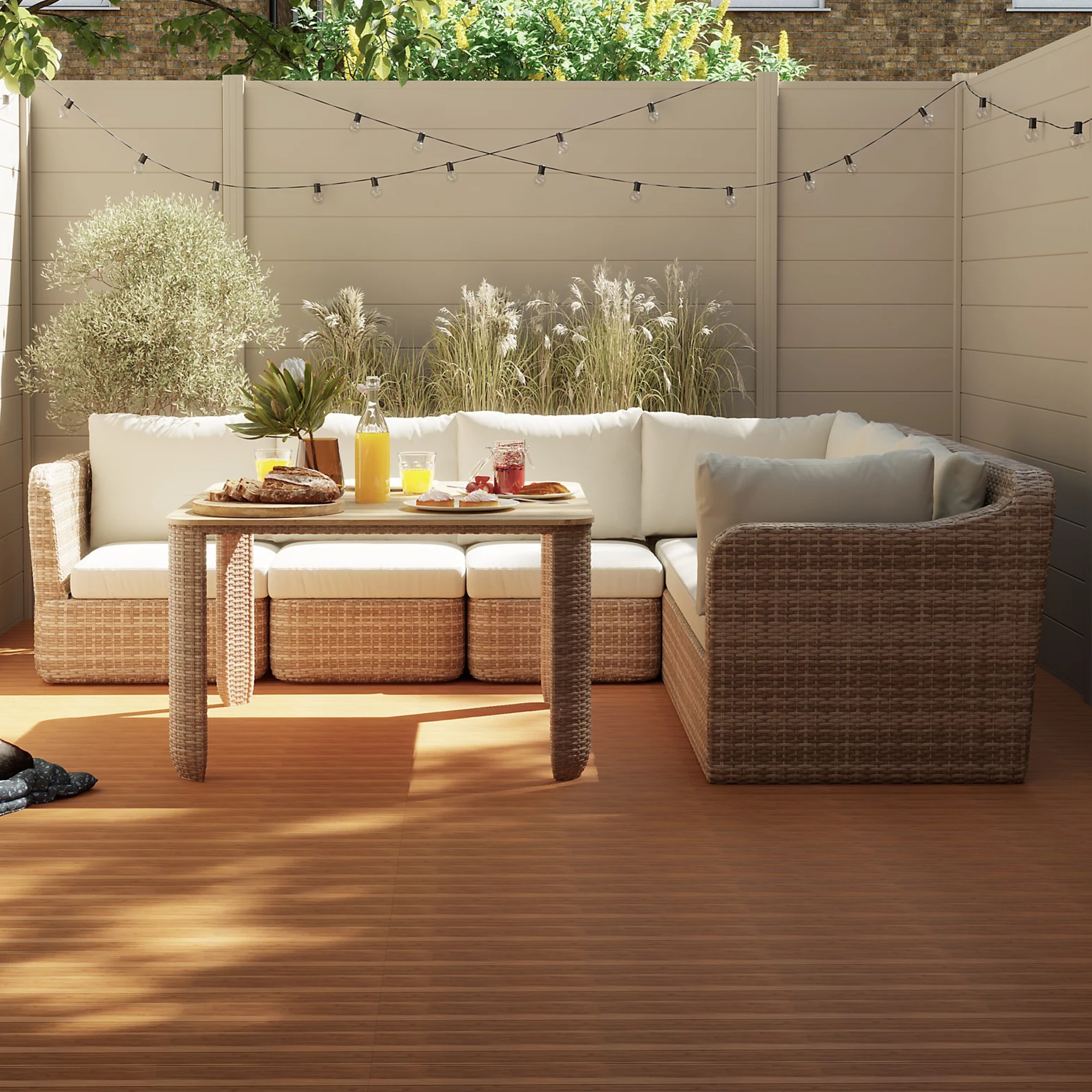 GoodHome Elos Beige Rattan effect 6 Seater Modular corner Dining set