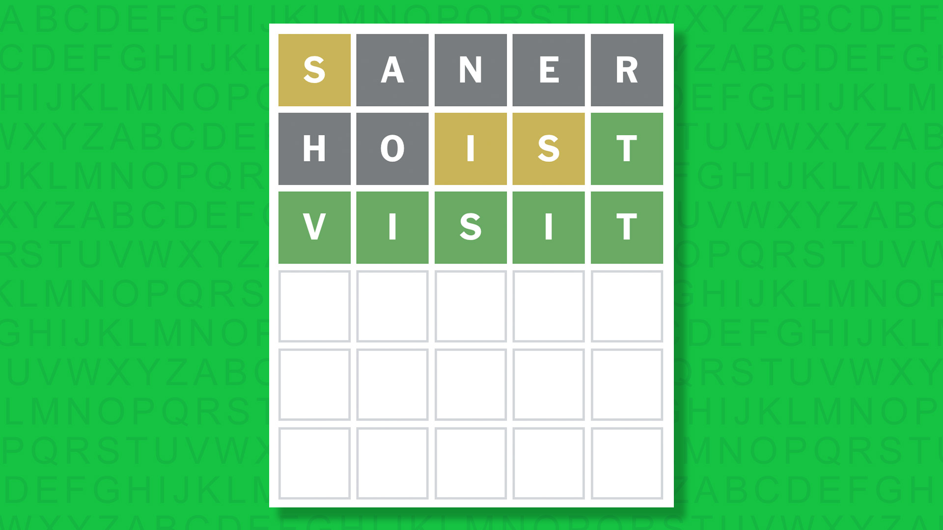 NYT Wordle answer for game 1801 on a green background