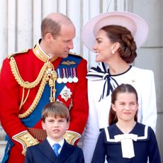 Prince William, Prince of Wales, and Catherine, Princess of Wales, on the balcony during Trooping the Colour at Buckingham Palace on June 15, 2024 in London, England.