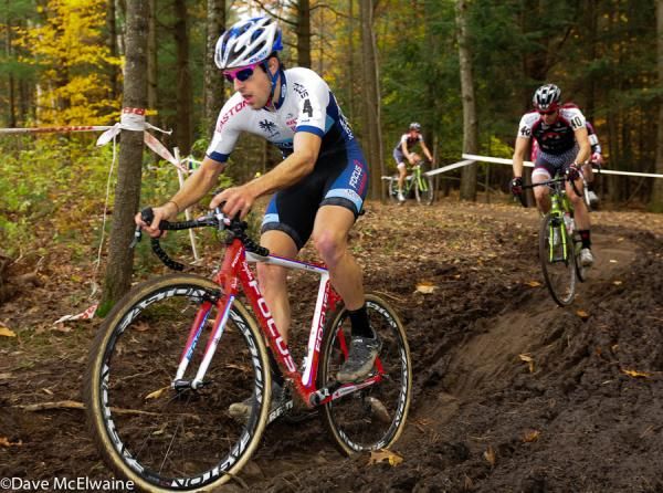 Jeremy Durrin (JAM Fund) leading the race through the woods