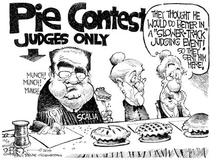 Editorial cartoon U.S. SCOTUS Justice Scalia Affirmative Action