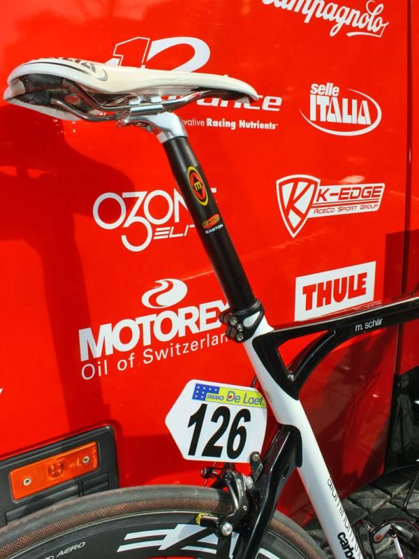 Michael Sch&auml;r's (BMC) super long legs dictate an aluminum seatpost.