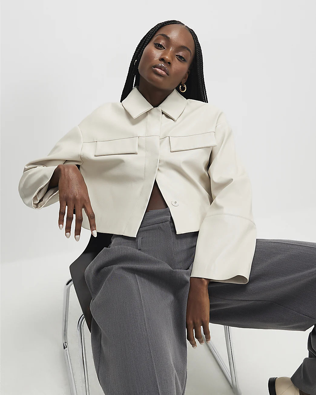 River Island, Faux Leather Cropped Overshirt