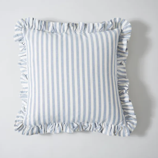 blue striped cushion cover with frills from dunelm