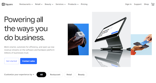 Screenshot of square online homepage