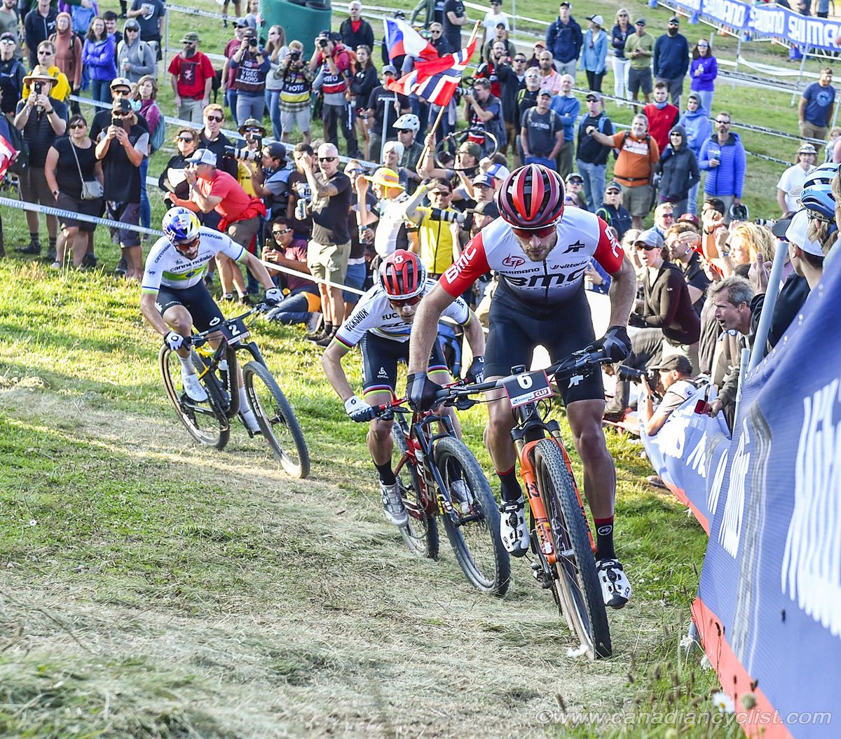 Titouan Carod (BMC Mountainbike Racing Team) leading Nino Schurter (Scott-SRAM MTB Racing)