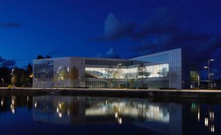 Night view of Alexis de Tocqueville library in Caen