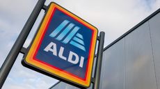 A close-up of an Aldi store sign on August 19, 2021 in Cardiff, Wales.