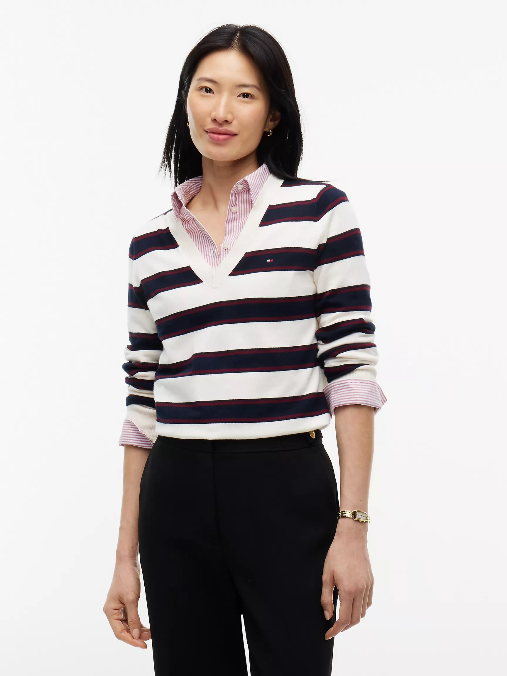 Sezane, Lightweight Striped V-Neck Sweater