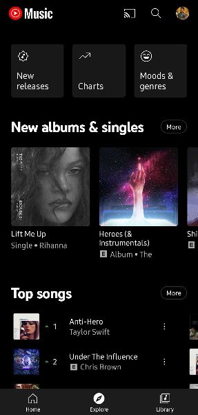 The Explore tab in YouTube Music