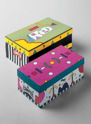 Here, some original Nathalie Du Pasquier shoe boxes from the 1980s