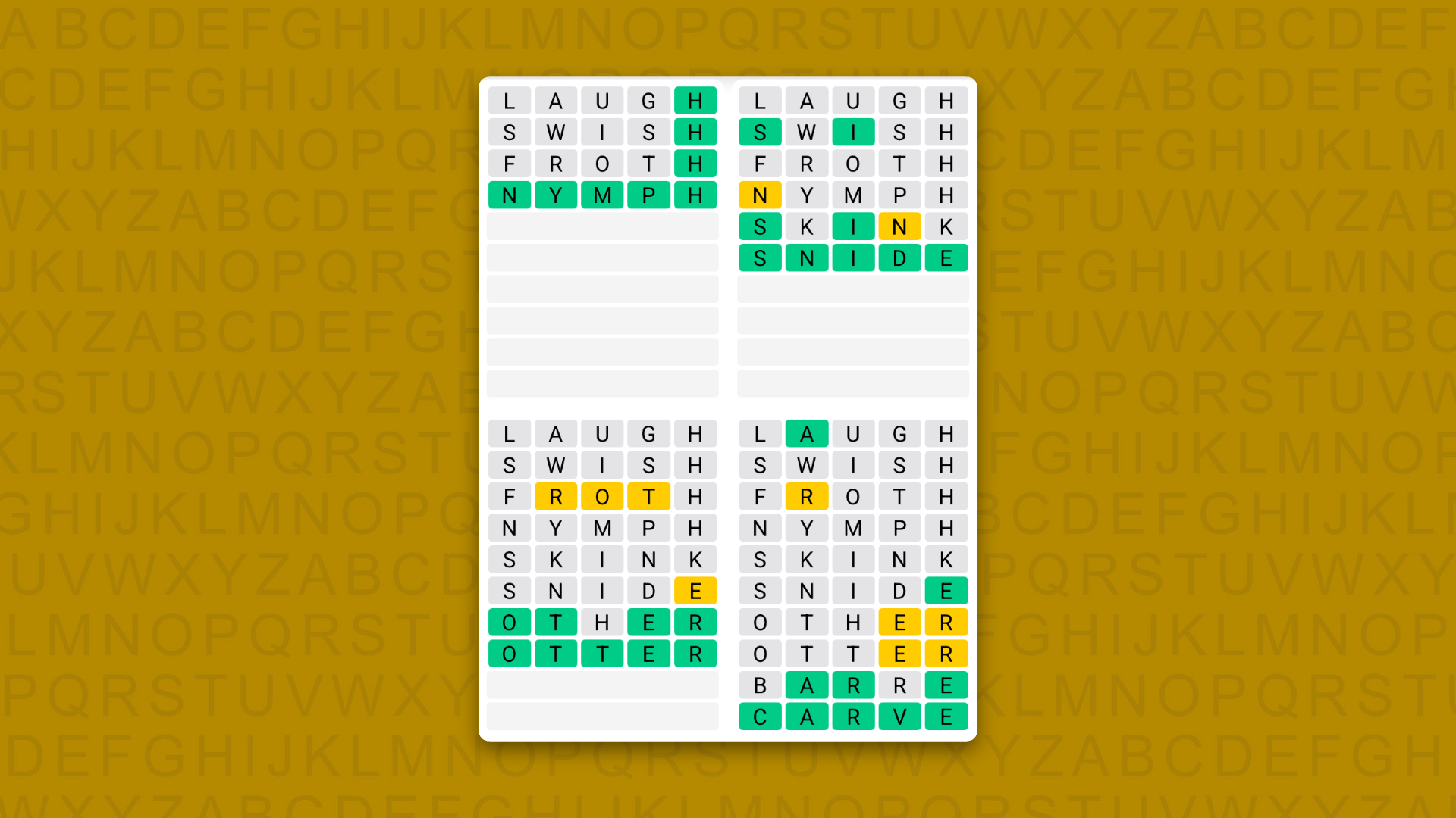 Quordle Daily Sequence answers for game 1661 on a yellow background