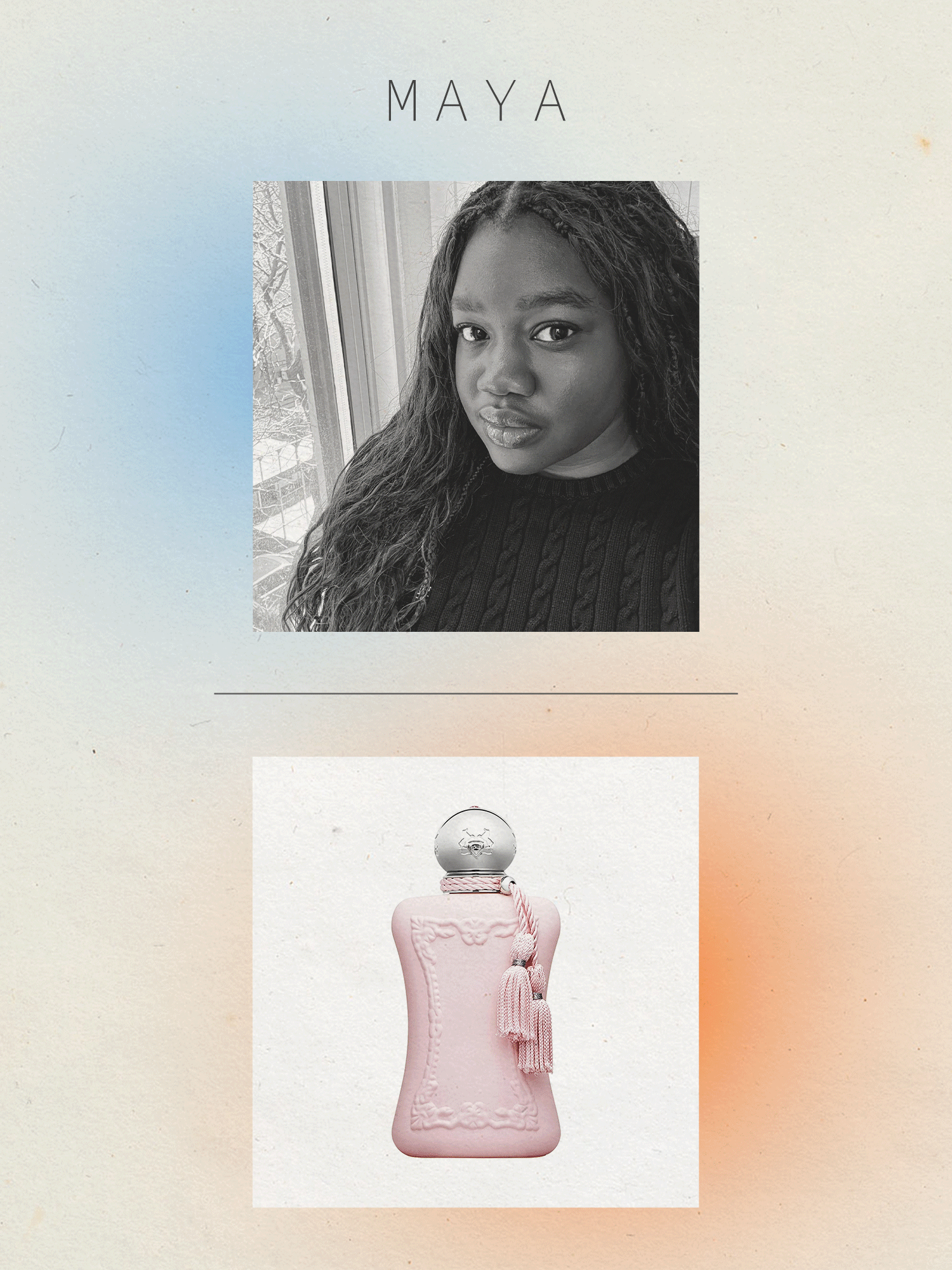 Associate Beauty Editor Maya Thomas with the fragrances fellow Who What Wear Beauty Editors selected for her