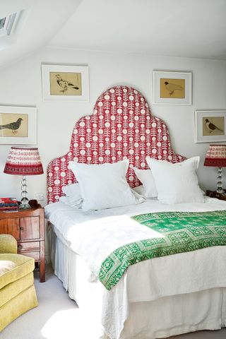 red patterned headboard