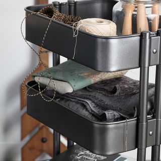 black painted raskog trolley with sewing accessories