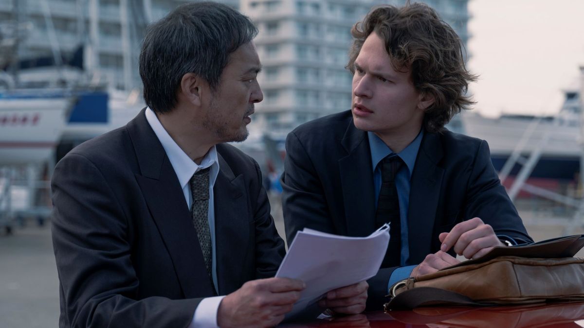 Ken Watanabe and Ansel Elgort in Tokyo Vice