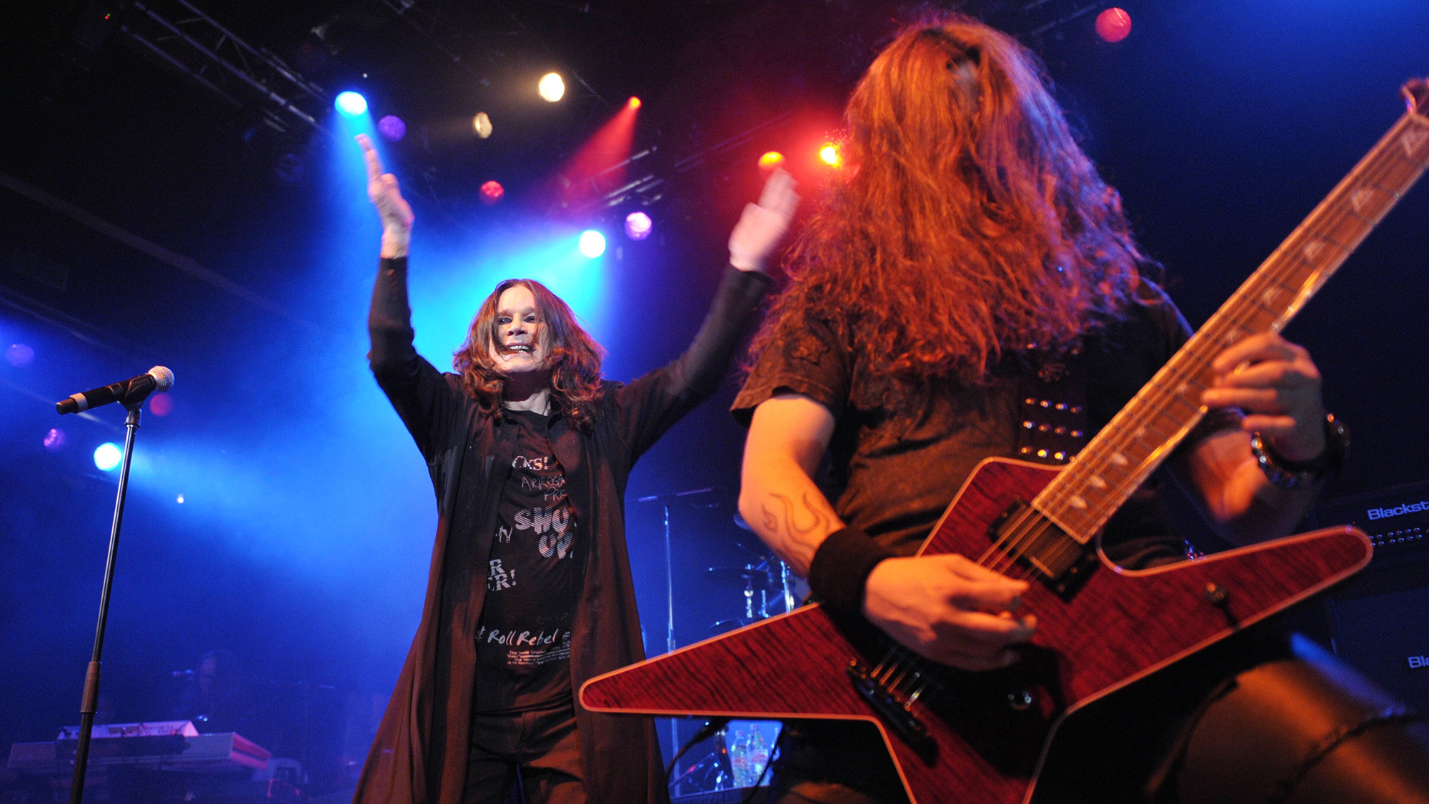 Singer Ozzy Osbourne and guitarist Gus G perform in support of "SCREAM" at House of Blues Sunset Strip on June 20, 2010 in West Hollywood, Californi