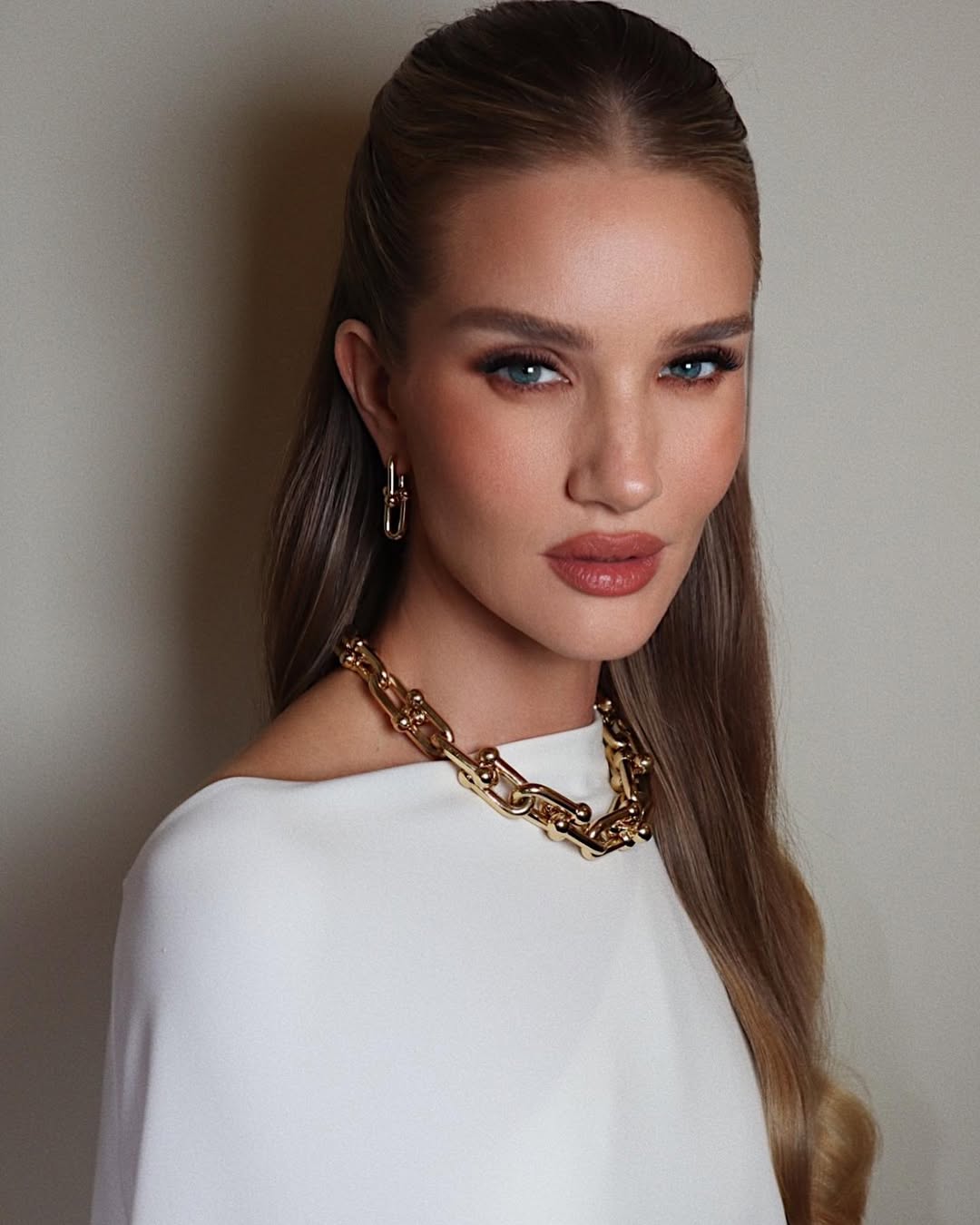 Rosie Huntington-Whiteley with ash brown, ombre hair.
