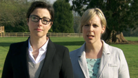 Sue Perkins and Mel Giedroyc hosting The Great British Bake Off Season 3, Episode 1