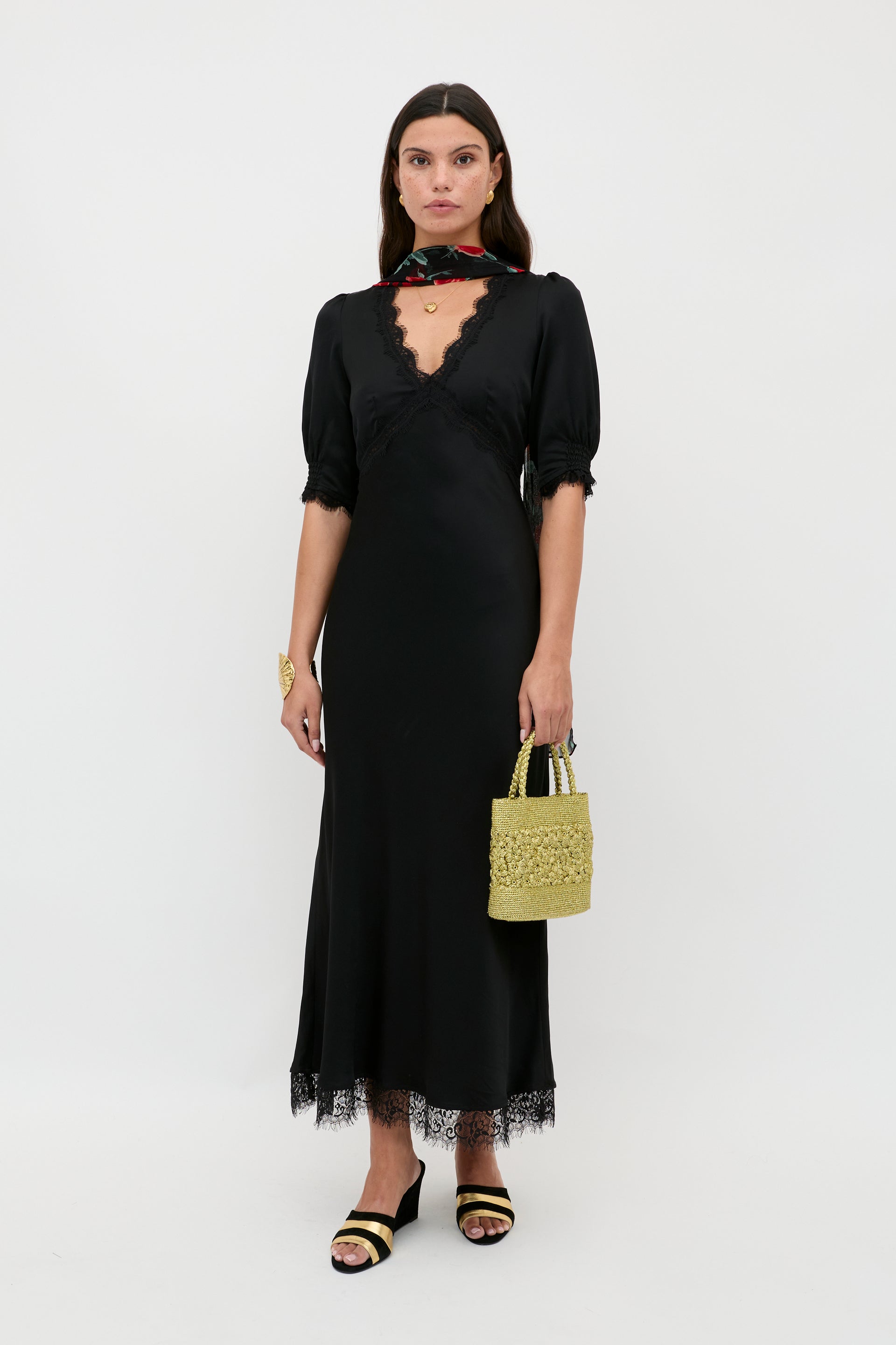 Annina Satin Midi Dress in Black