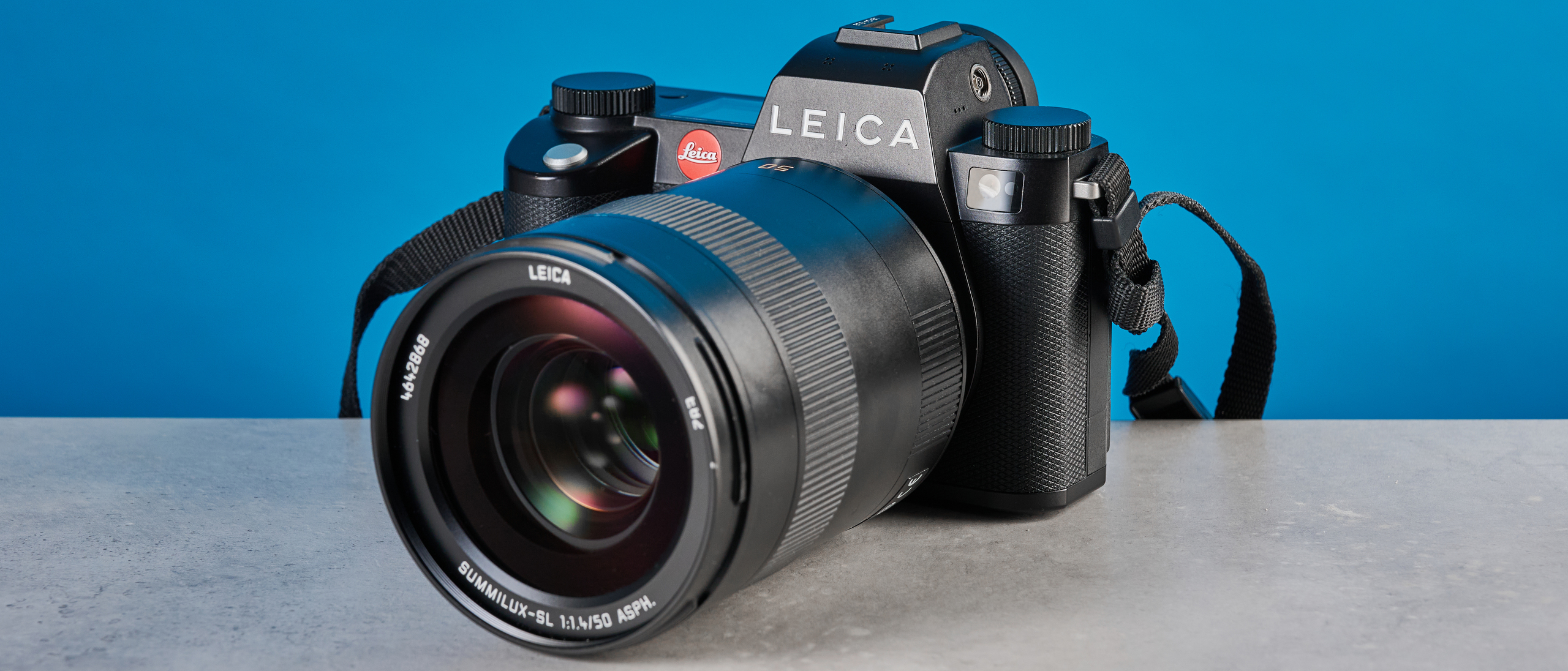A black Leica SL3 mirrorless full frame camera