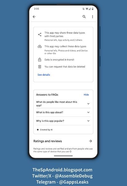 Google Play Store's AI-backed FAQs card can be collapsed and returned to its original state.