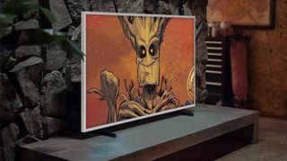 Samsung Frame TV X Disney collab with Groot on the screen from Guardians of the Galaxy