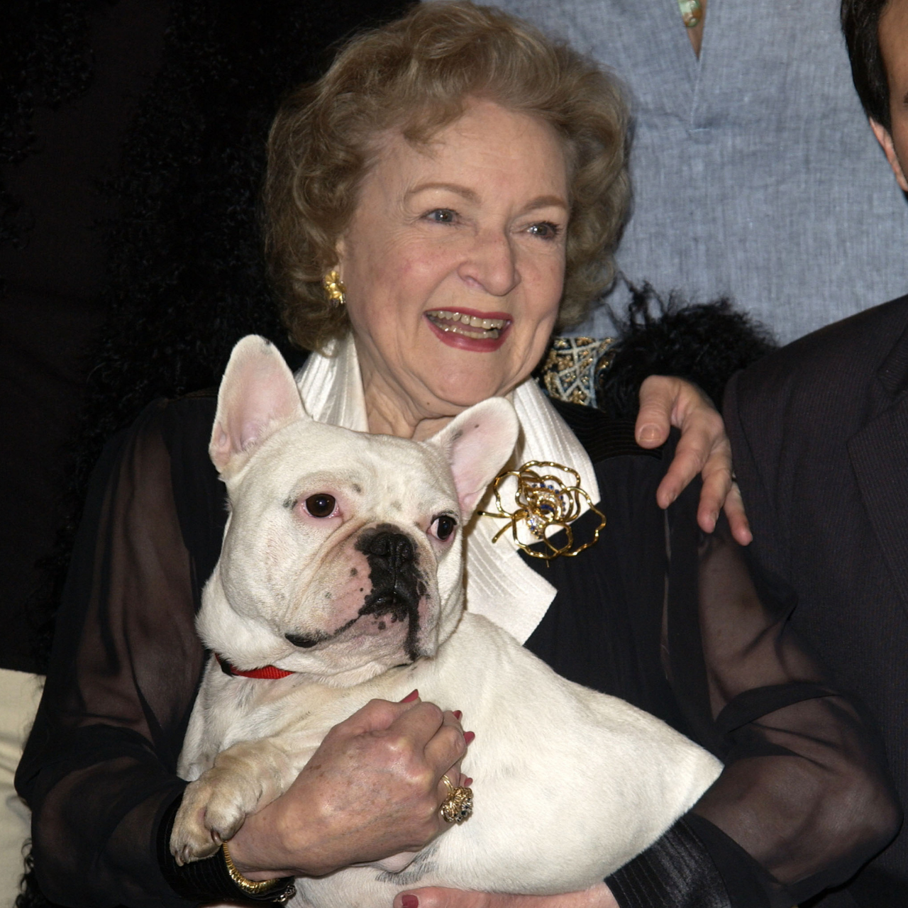 Betty White with Linus the dog during 