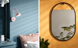 Left, ‘Blush’ lamp. Right, ‘Peek wall’ mirror