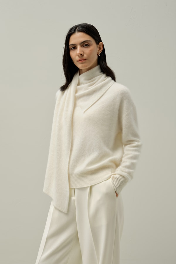 Draped Scarf Brushed Cashmere Sweater