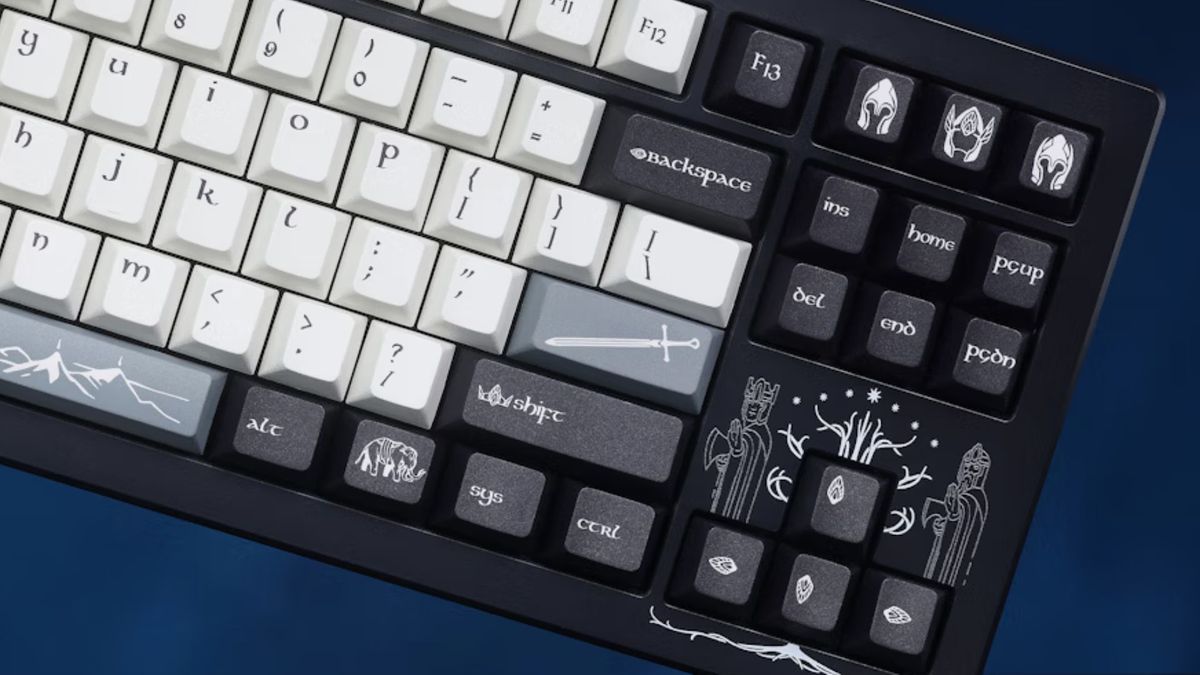 A close up image of the Drop + The Lord of the Rings Gondor CSTM80 gaming keyboard 