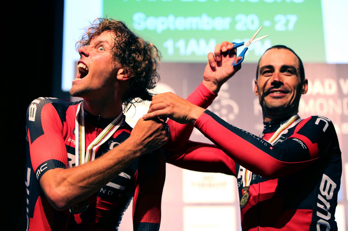 Daniel Oss and Manuel Quinziato had the strangest podium celebrations of the week after BMC defended its team time trial title