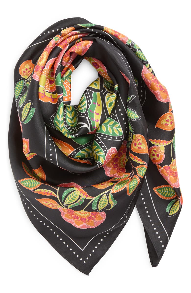 Botanical Print Square Silk Scarf